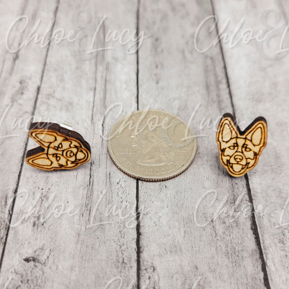 Raw Wood Australian Cattle Dog Stud Earrings: Surgical Steel Posts