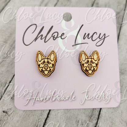 Raw Wood Australian Cattle Dog Stud Earrings: Surgical Steel Posts