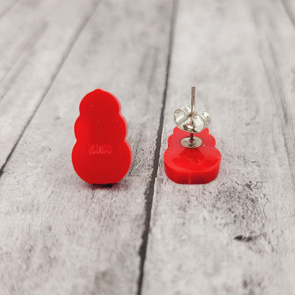 Red Kong Dog Toy Stud Earrings, Stainless Steel Posts