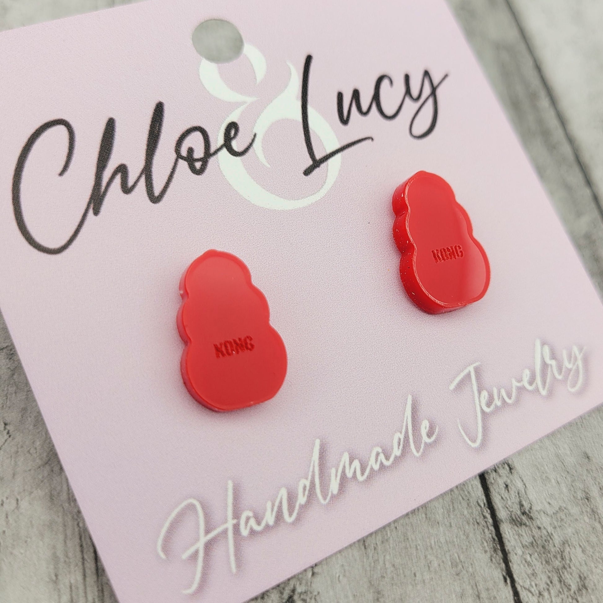 Red Kong Dog Toy Stud Earrings, Stainless Steel Posts
