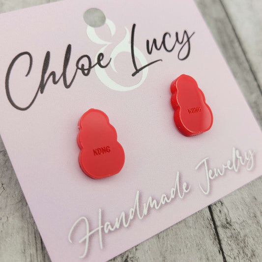 Red Kong Dog Toy Stud Earrings, Stainless Steel Posts