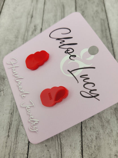 Red Kong Dog Toy Stud Earrings, Stainless Steel Posts