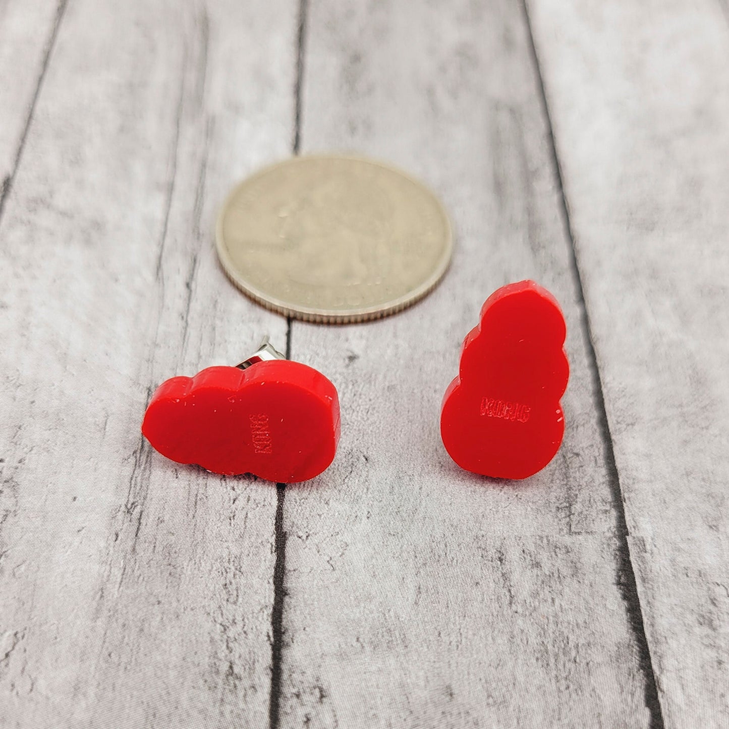 Red Kong Dog Toy Stud Earrings, Stainless Steel Posts