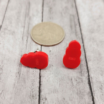 Red Kong Dog Toy Stud Earrings, Stainless Steel Posts