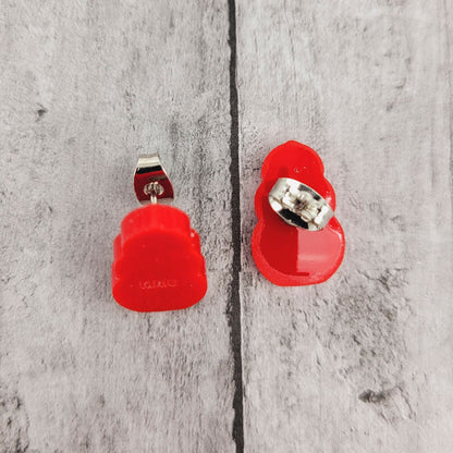 Red Kong Dog Toy Stud Earrings, Stainless Steel Posts