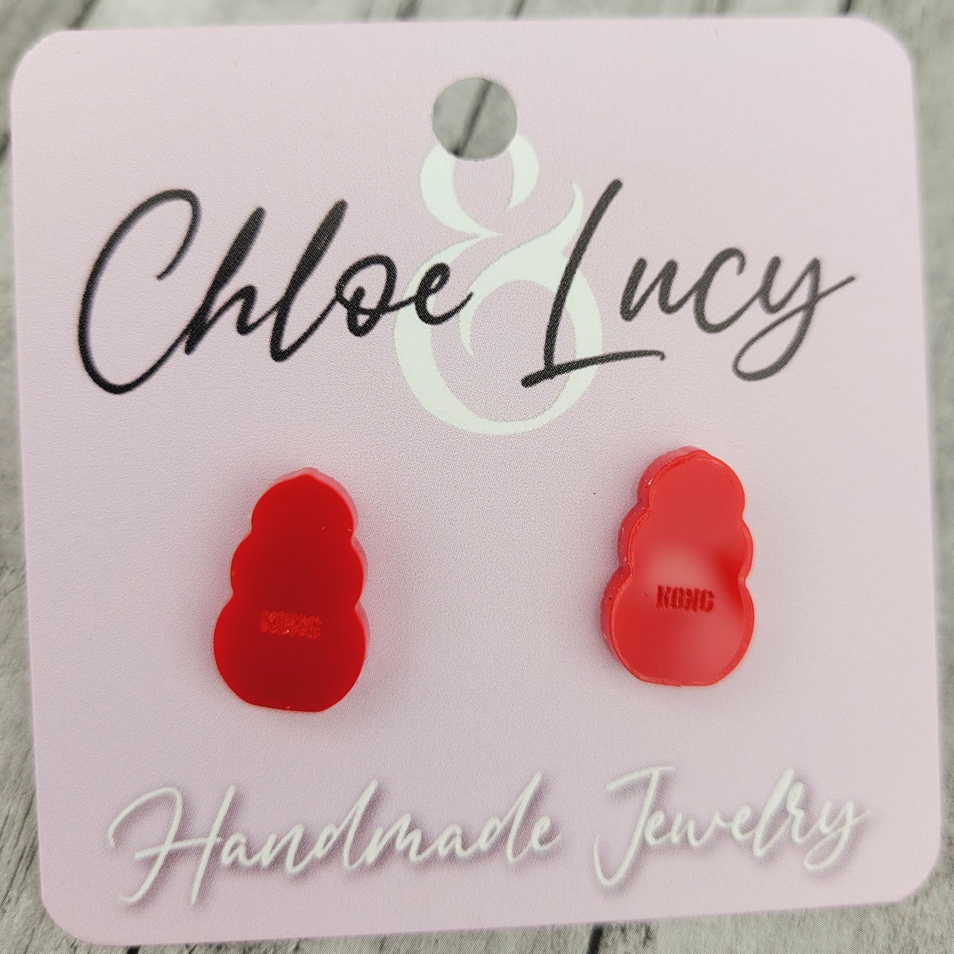 Red Kong Dog Toy Stud Earrings, Stainless Steel Posts