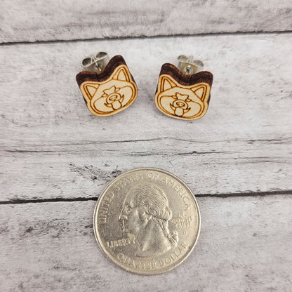 Akita Inu Wood Stud Earrings, Minimalist Dog Mom Jewelry, Japanese Akitainu Gift