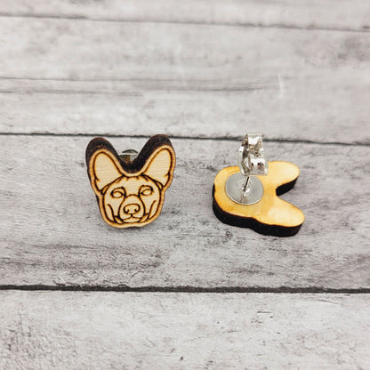 Basenji Stud Earrings for Dog Moms in Stainless Steel and Wood