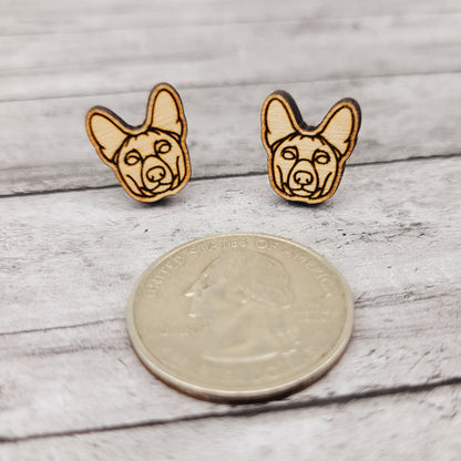 Basenji Stud Earrings for Dog Moms in Stainless Steel and Wood