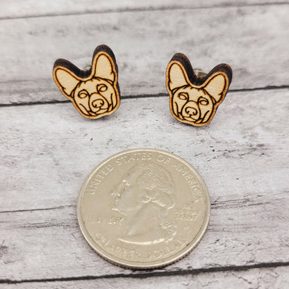 Basenji Stud Earrings for Dog Moms in Stainless Steel and Wood
