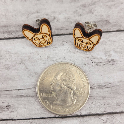 Basenji Stud Earrings for Dog Moms in Stainless Steel and Wood