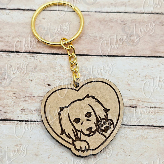Dog Lover Heart Keychain | Dog Mom | Dog Gift | Waving Dog | Cute Doggo | Long Ear Dog