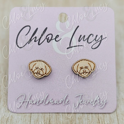 Bichon Frise Stud Earrings | Dog Owner | Dog Mom Gift | Post | Stud Earrings | Wood | Stainless Steel | Fluffy Dog | Bichon Frisé