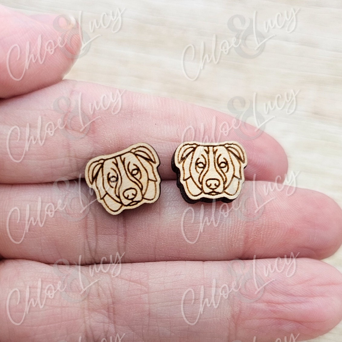Australian Shepherd Stud Earrings, Raw Wood Aussie Pup Jewelry