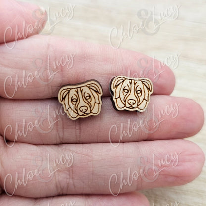 Australian Shepherd Stud Earrings, Raw Wood Aussie Pup Jewelry