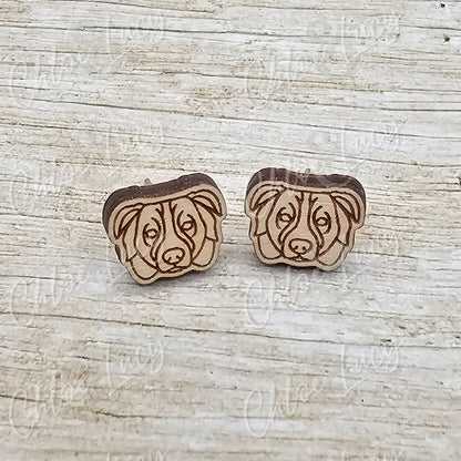 Australian Shepherd Stud Earrings, Raw Wood Aussie Pup Jewelry