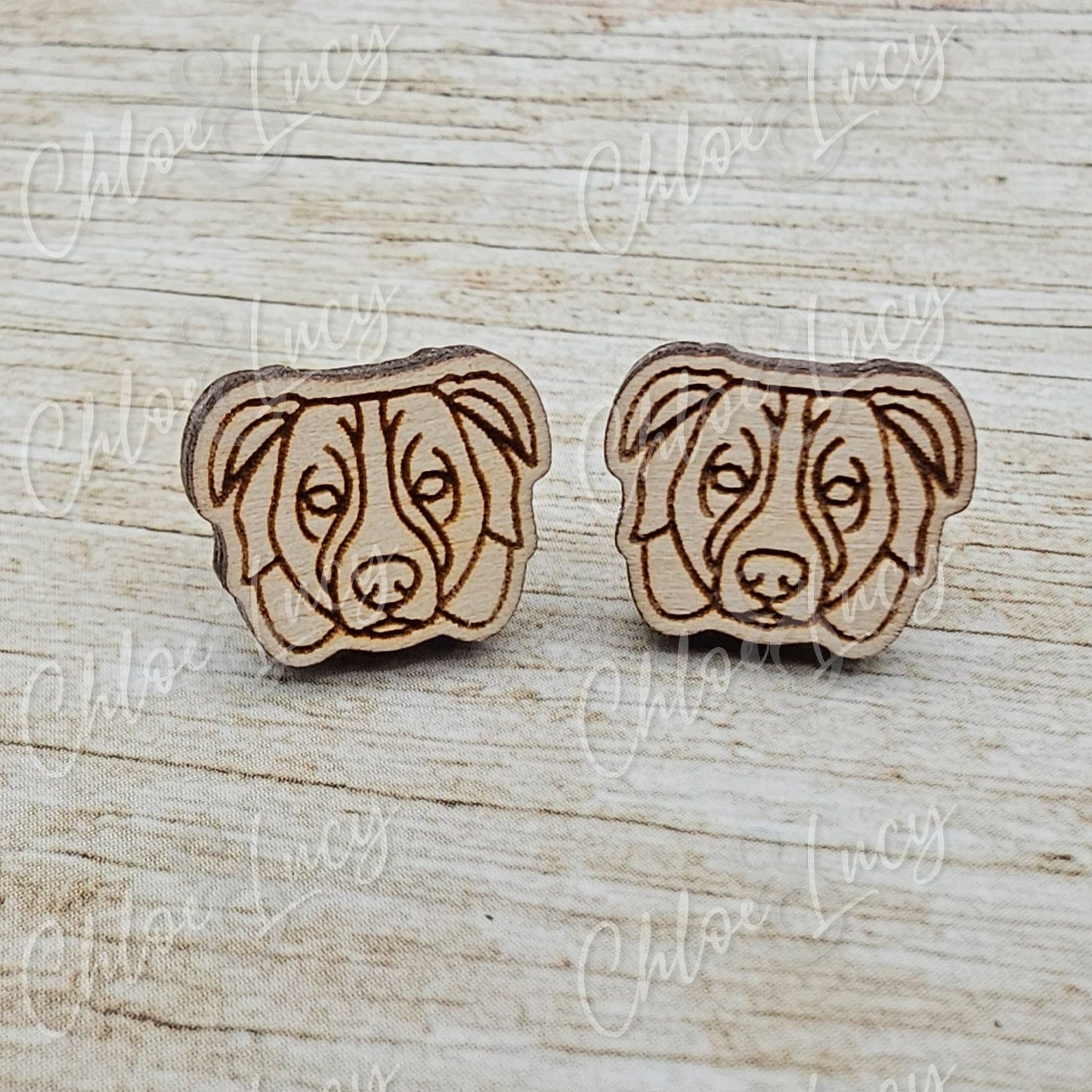 Australian Shepherd Stud Earrings, Raw Wood Aussie Pup Jewelry