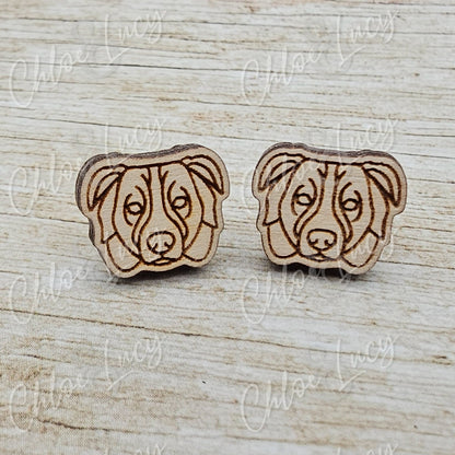 Australian Shepherd Stud Earrings, Raw Wood Aussie Pup Jewelry