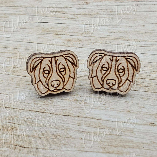 Australian Shepherd Stud Earrings, Raw Wood Aussie Pup Jewelry