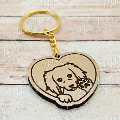Dog Lover Heart Keychain | Dog Mom | Dog Gift | Waving Dog | Cute Doggo | Long Ear Dog
