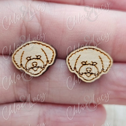 Bichon Frise Stud Earrings | Dog Owner | Dog Mom Gift | Post | Stud Earrings | Wood | Stainless Steel | Fluffy Dog | Bichon Frisé