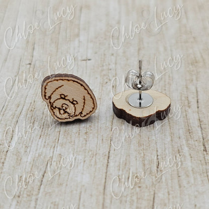 Bichon Frise Stud Earrings | Dog Owner | Dog Mom Gift | Post | Stud Earrings | Wood | Stainless Steel | Fluffy Dog | Bichon Frisé