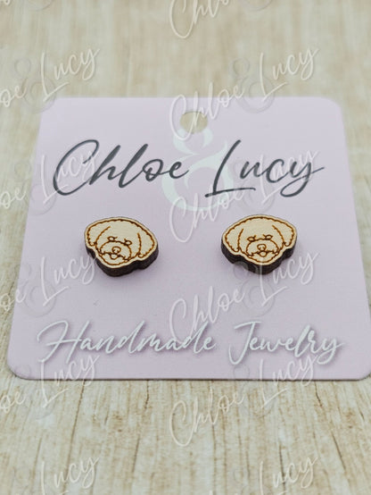 Bichon Frise Stud Earrings | Dog Owner | Dog Mom Gift | Post | Stud Earrings | Wood | Stainless Steel | Fluffy Dog | Bichon Frisé