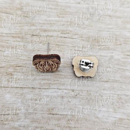 Australian Shepherd Stud Earrings, Raw Wood Aussie Pup Jewelry