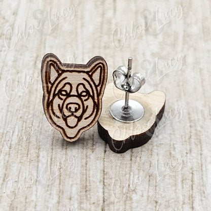 Alaskan Malamute Stud Earrings | Husky | Sled Dog | Dog Owner | Dog Mom Gift | Post | Stud Earrings | Wood | Stainless Steel