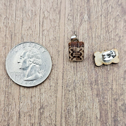 Wooden DNA Helix Stud Earrings, Science Biology Geek Accessory