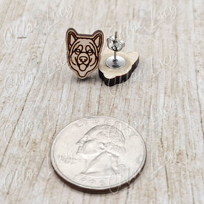 Alaskan Malamute Stud Earrings | Husky | Sled Dog | Dog Owner | Dog Mom Gift | Post | Stud Earrings | Wood | Stainless Steel