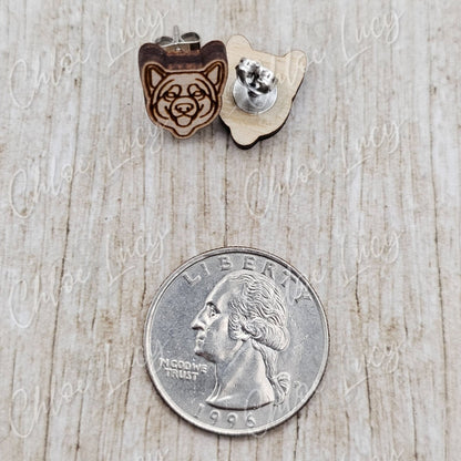 Alaskan Malamute Stud Earrings | Husky | Sled Dog | Dog Owner | Dog Mom Gift | Post | Stud Earrings | Wood | Stainless Steel