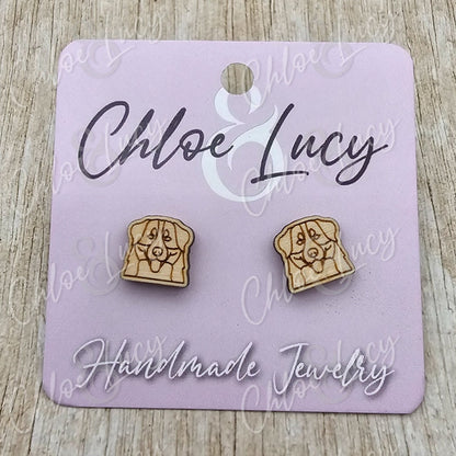 Bernese Mountain Dog Wooden Stud Earrings – Berner Sennenhund Pet Lover Jewelry