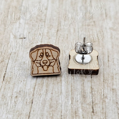 Bernese Mountain Dog Wooden Stud Earrings – Berner Sennenhund Pet Lover Jewelry