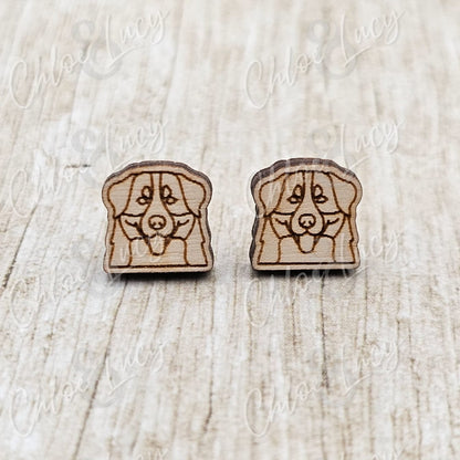 Bernese Mountain Dog Wooden Stud Earrings – Berner Sennenhund Pet Lover Jewelry