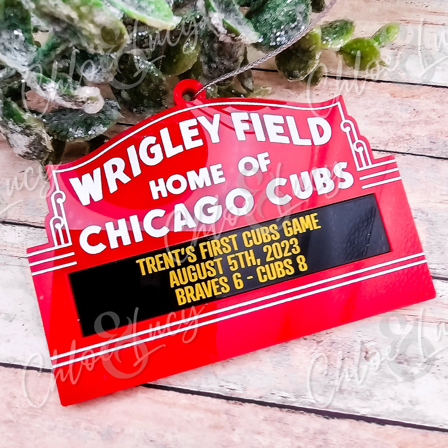 Chicago Cubs Personalized Wrigley Field Marquee Sign Christmas Ornament Custom Gifts Marquee Message MLB Baseball Illinois Acrylic