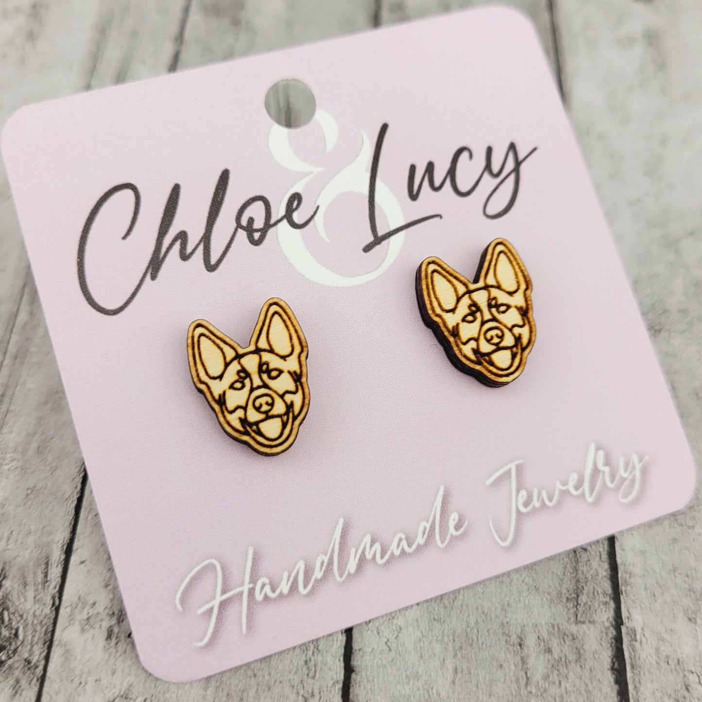 Raw Wood Australian Cattle Dog Stud Earrings: Surgical Steel Posts
