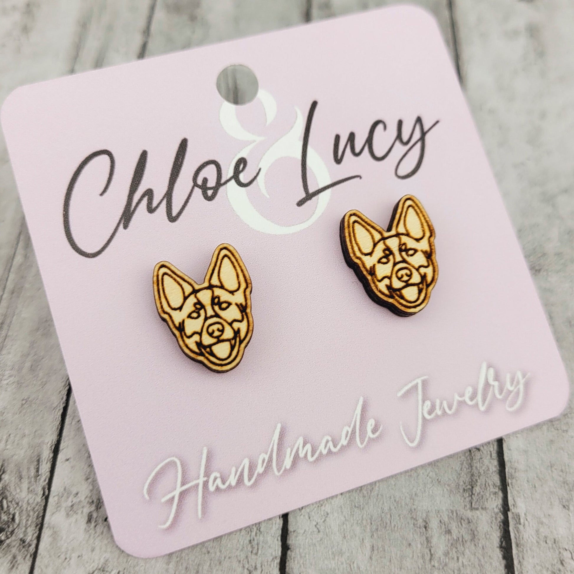 Raw Wood Australian Cattle Dog Stud Earrings: Surgical Steel Posts