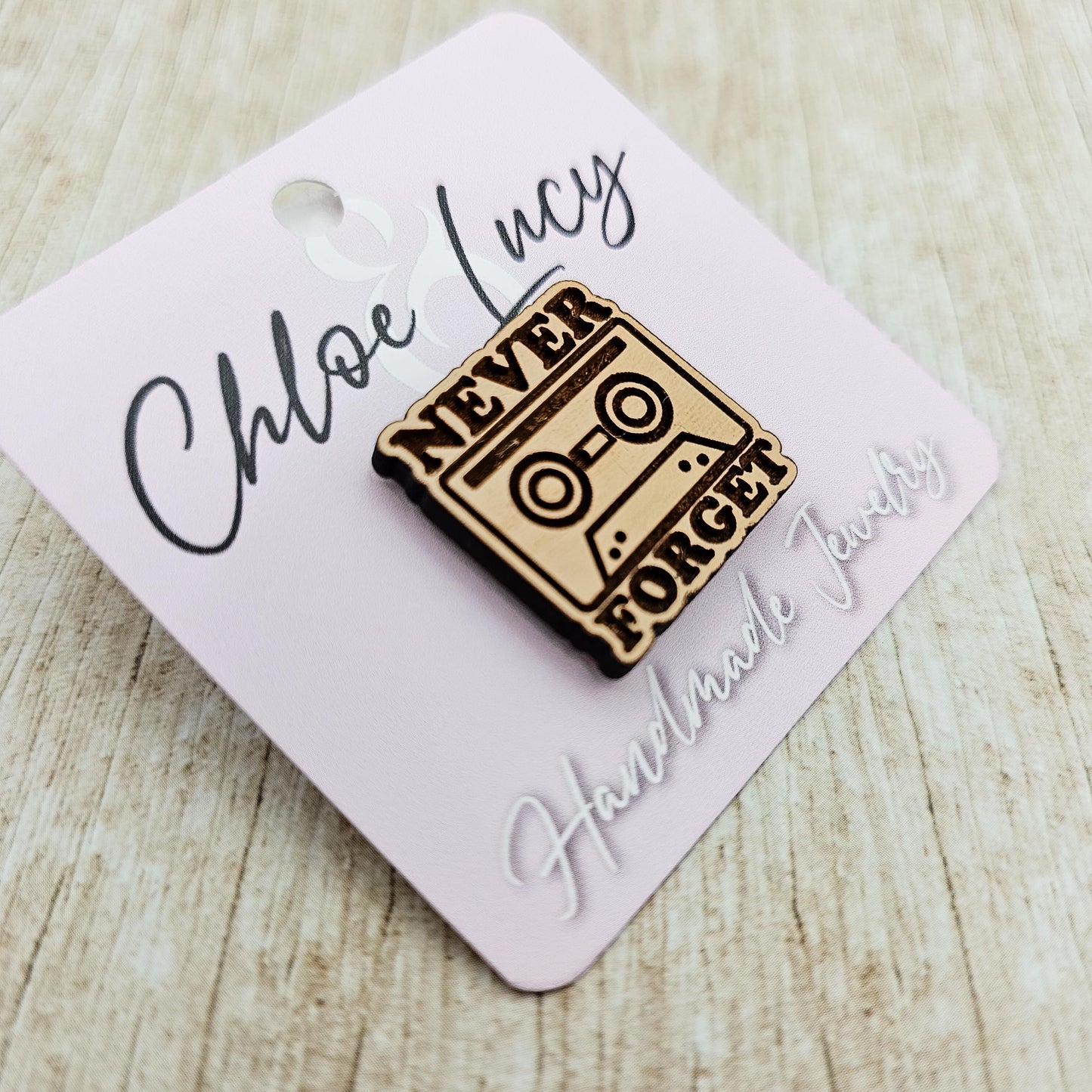 Never Forget Tape Cassette | Lapel Pin | Compact Cassette | 70s 80s | Retro | Gen X | Millennial