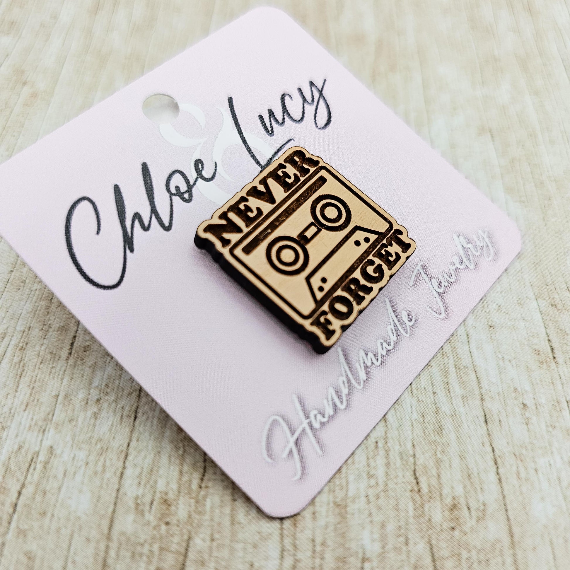 Never Forget Tape Cassette | Lapel Pin | Compact Cassette | 70s 80s | Retro | Gen X | Millennial