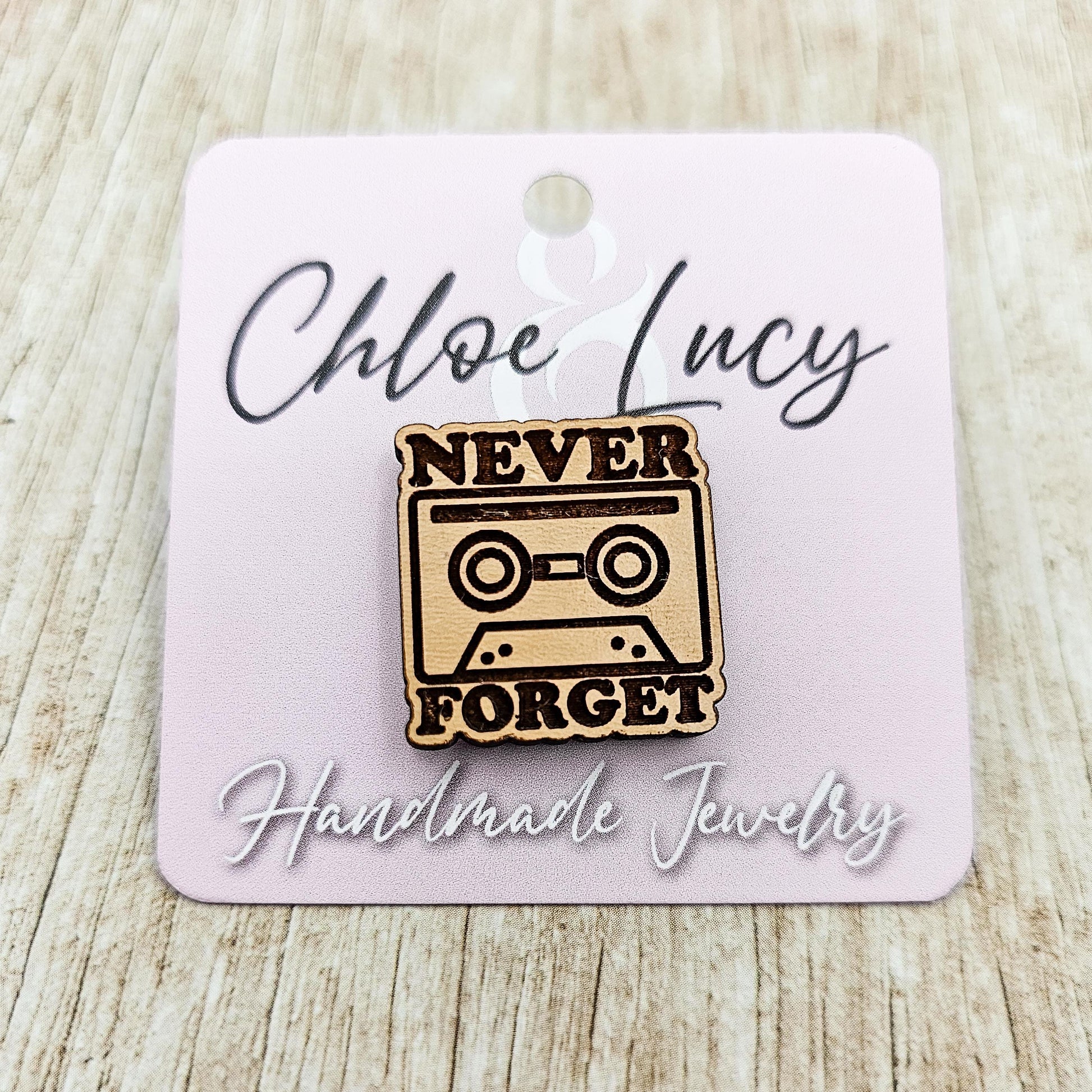 Never Forget Tape Cassette | Lapel Pin | Compact Cassette | 70s 80s | Retro | Gen X | Millennial
