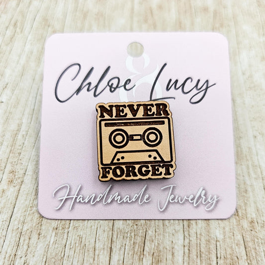 Never Forget Tape Cassette | Lapel Pin | Compact Cassette | 70s 80s | Retro | Gen X | Millennial