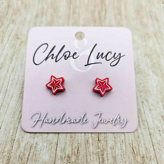 Red Acrylic Star Stud Earrings: Patriotic Jewelry