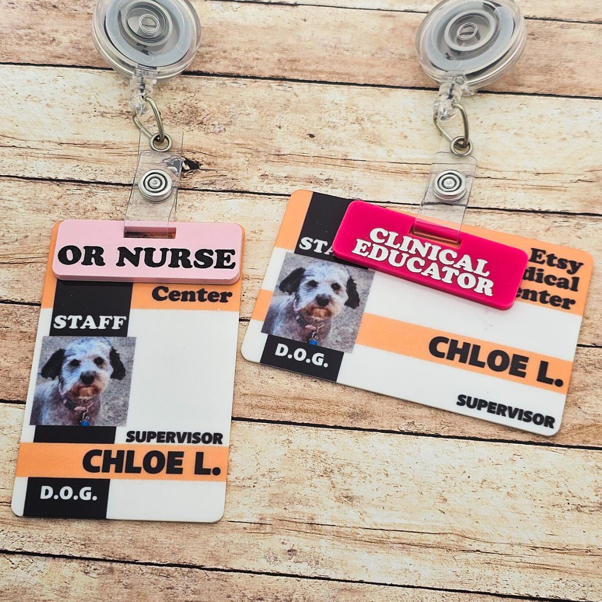 Custom Personalized Over Badge Buddy with Optional Illustrations | Lightweight Badge Tag | Small Badge Topper | Personalized ID Reel