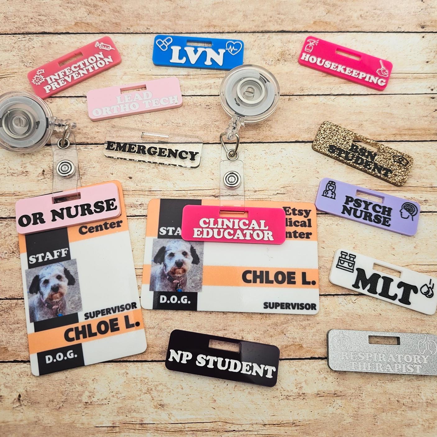 Custom Personalized Over Badge Buddy with Optional Illustrations | Lightweight Badge Tag | Small Badge Topper | Personalized ID Reel