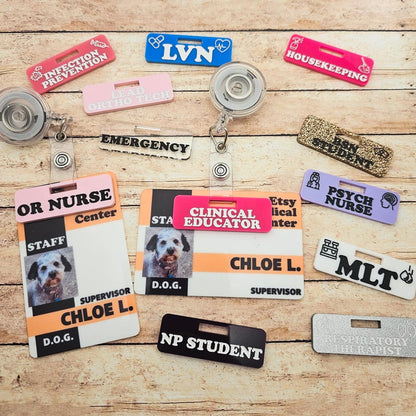Custom Personalized Over Badge Buddy with Optional Illustrations | Lightweight Badge Tag | Small Badge Topper | Personalized ID Reel
