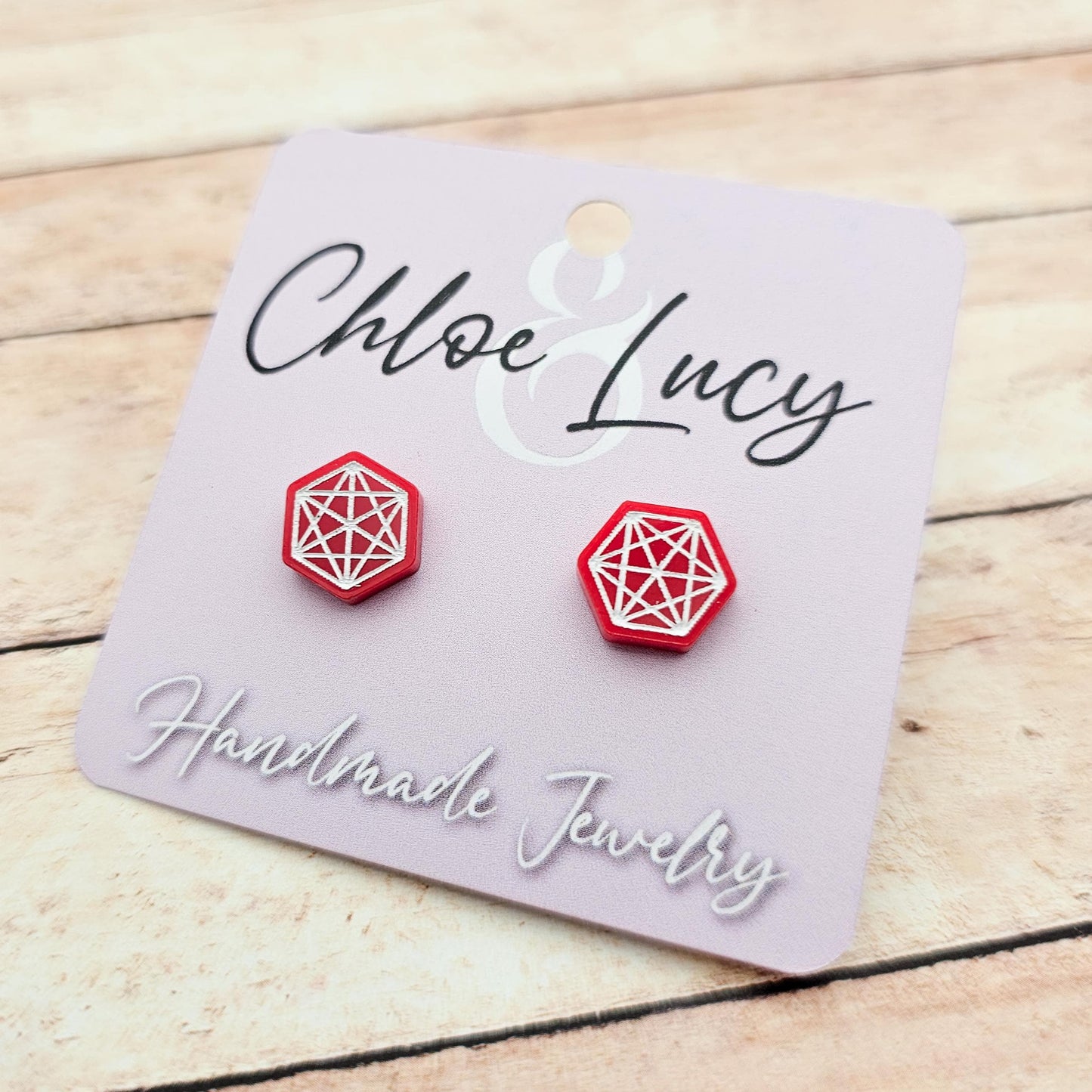 Red Geometric Stud Earrings Hexagonal Star