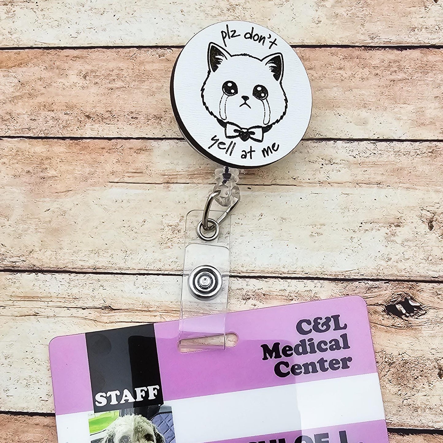 Crying Cat Badge Reel, Funny Nurse ID Holder, Healthcare Worker Gift
