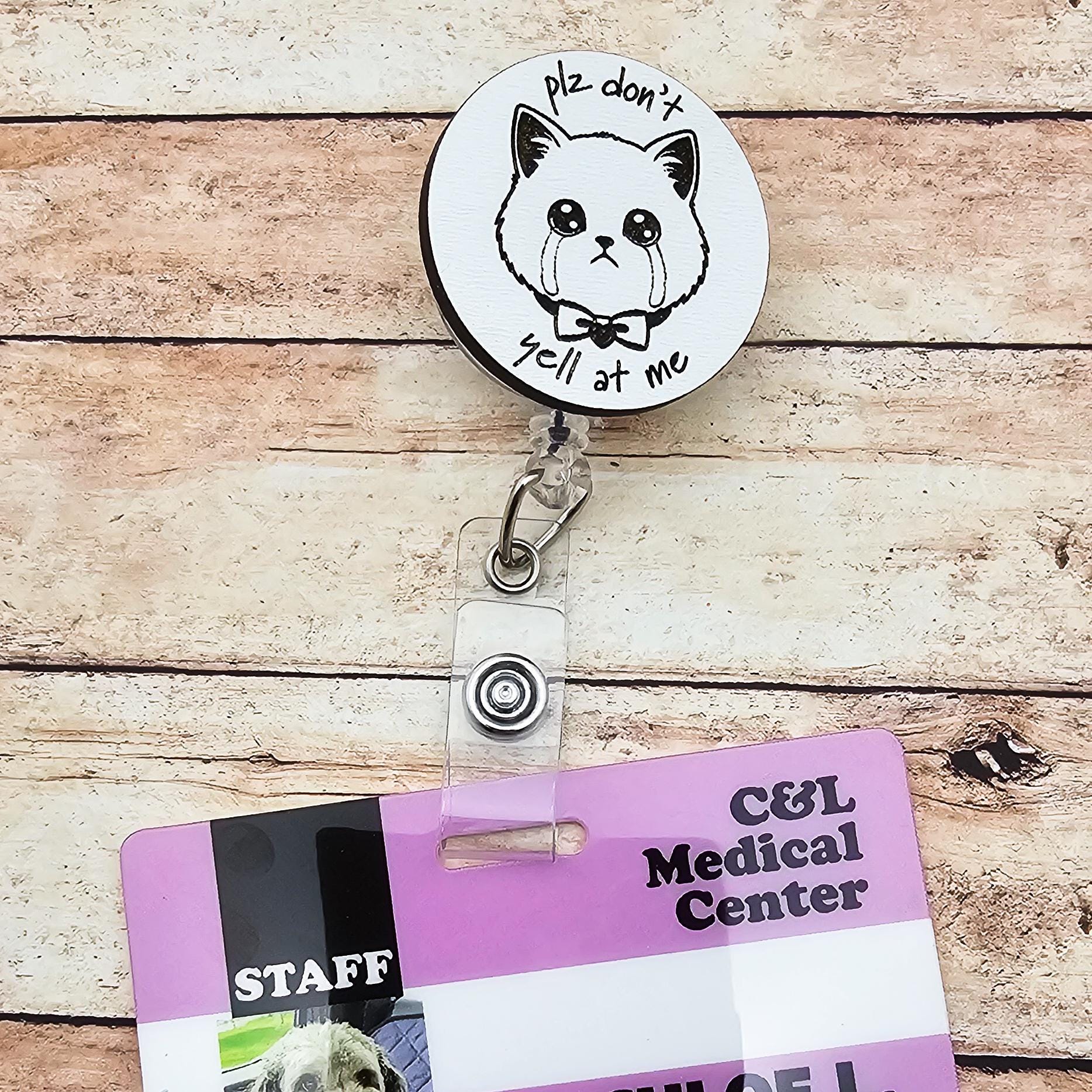 Crying Cat Badge Reel, Funny Nurse ID Holder, Healthcare Worker Gift