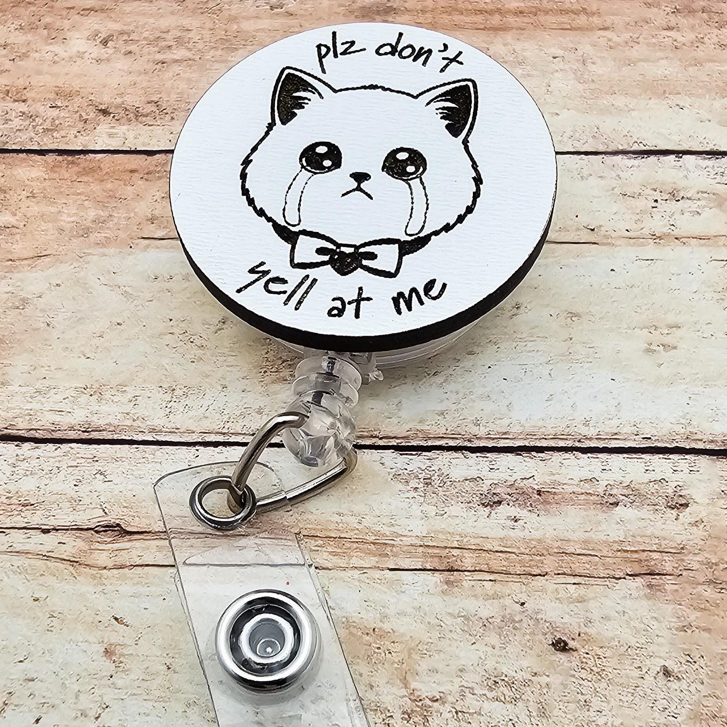 Crying Cat Badge Reel, Funny Nurse ID Holder, Healthcare Worker Gift